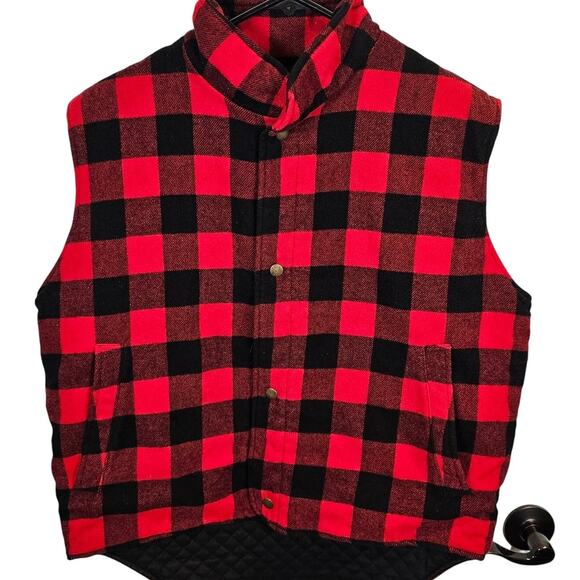 Vintage Claybrooke Outdoors Men's Size Large Wool Blend Red Buffalo Plaid Vest - Picture 1 of 6
